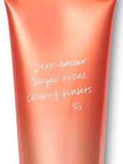 Victoria's Secret Amber Romance lotion pump illustrates quick absorption and velvety skin feel