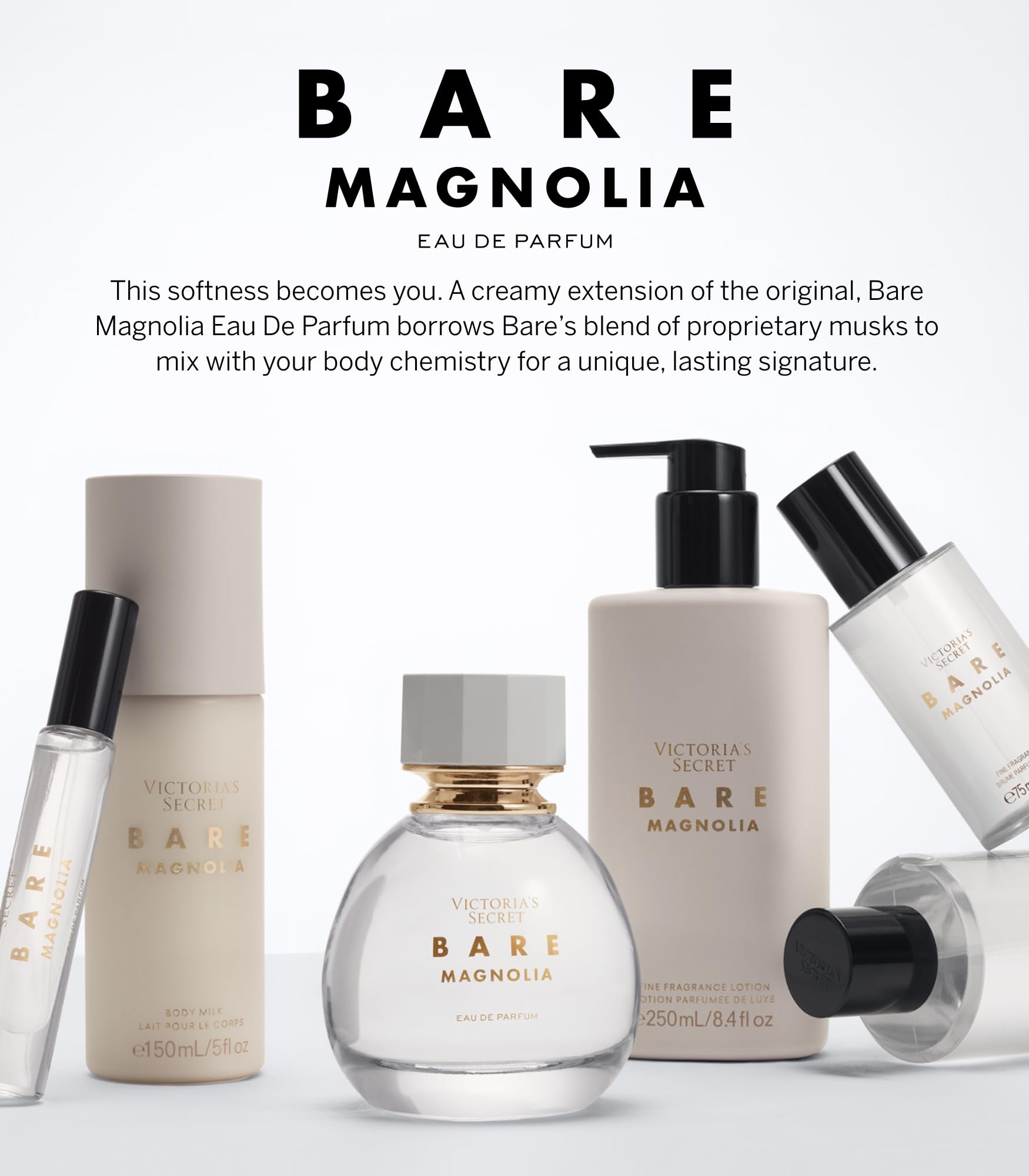 Bare Magnolia fragrance mist bottle shown highlighting creamy floral notes and long-wear potential.