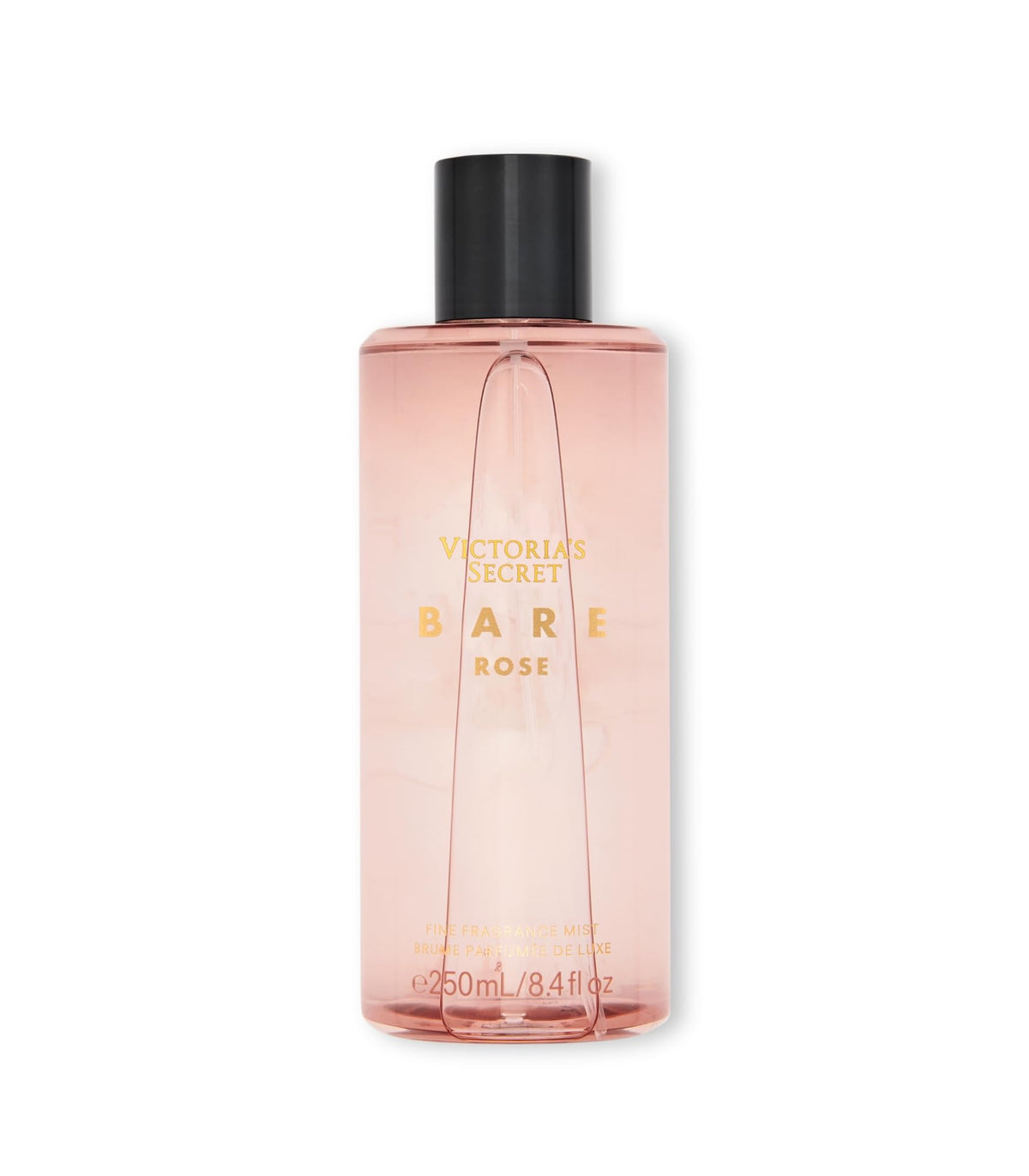 Victoria's Secret Bare Rose fragrance mist bottle highlights pear skin notes for daily refresh.