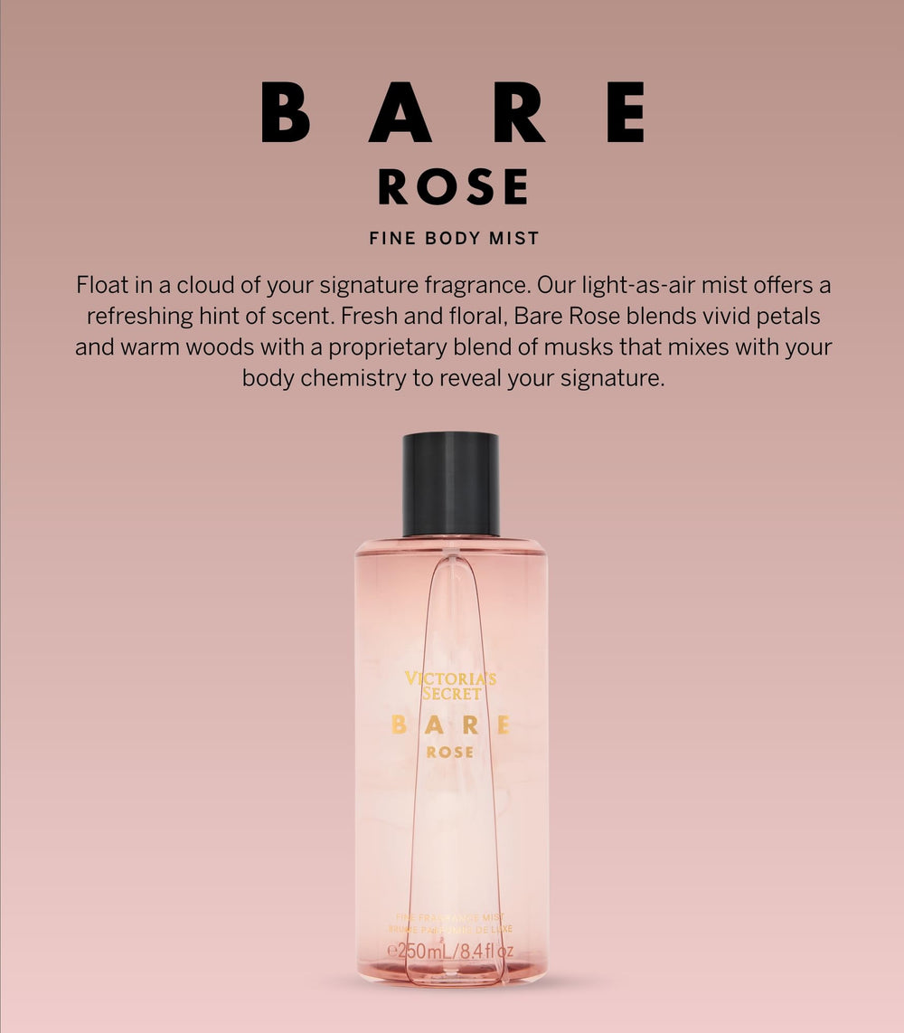 Victoria's Secret Bare Rose mist spray on skin for a light, long-lasting aroma.