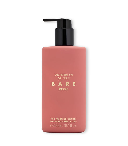 Victoria's Secret Bare Rose Lotion liquid pour shot highlighting fast-absorbing texture.