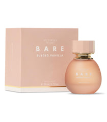 Texture close-up of Bare Sueded Vanilla bottle highlighting creamy vanilla notes.