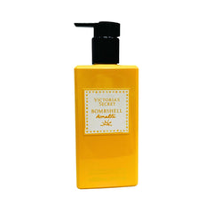 Victoria's Secret Bombshell Amalfi Lotion bottle close-up shows silky texture and light fragrance