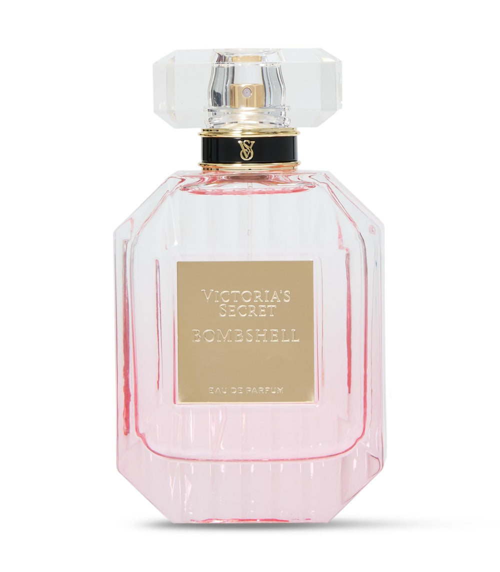 Victoria's Secret Bombshell bottle back shows elegant packaging and long-lasting fragrance.