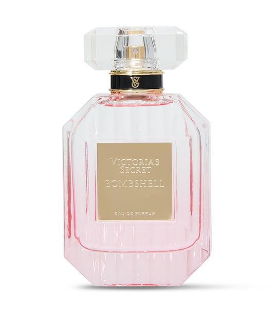 Victoria's Secret Bombshell bottle back shows elegant packaging and long-lasting fragrance.