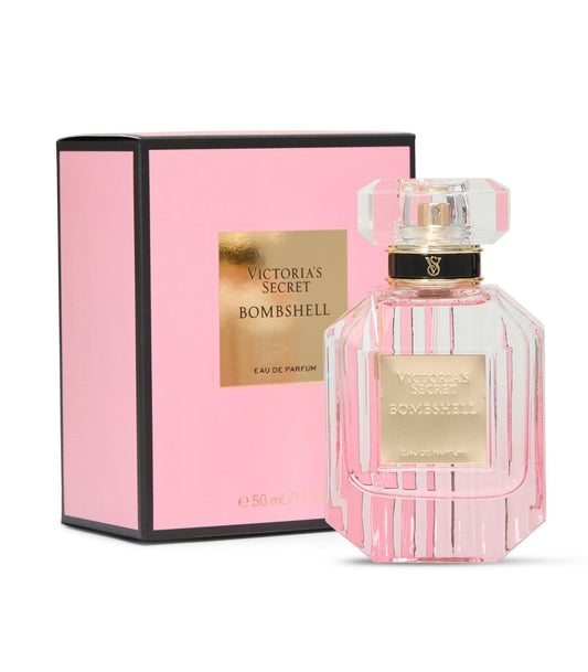 Victoria's Secret Bombshell EDP bottle closeup on vanity