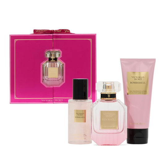 Victoria's Secret Bombshell bottle-pour display for confident daytime scent