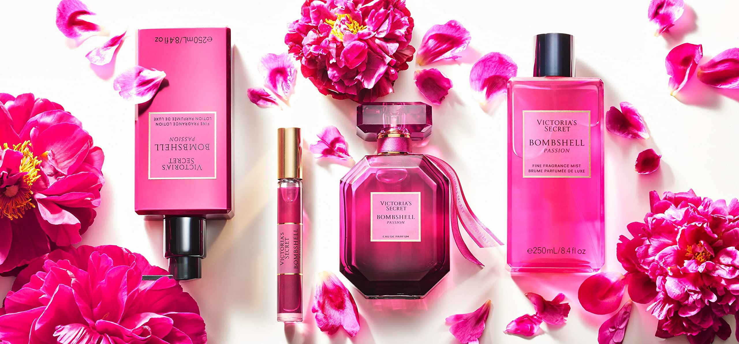 Victoria's Secret Bombshell Passion Mist application shot highlighting its timeless floral notes.