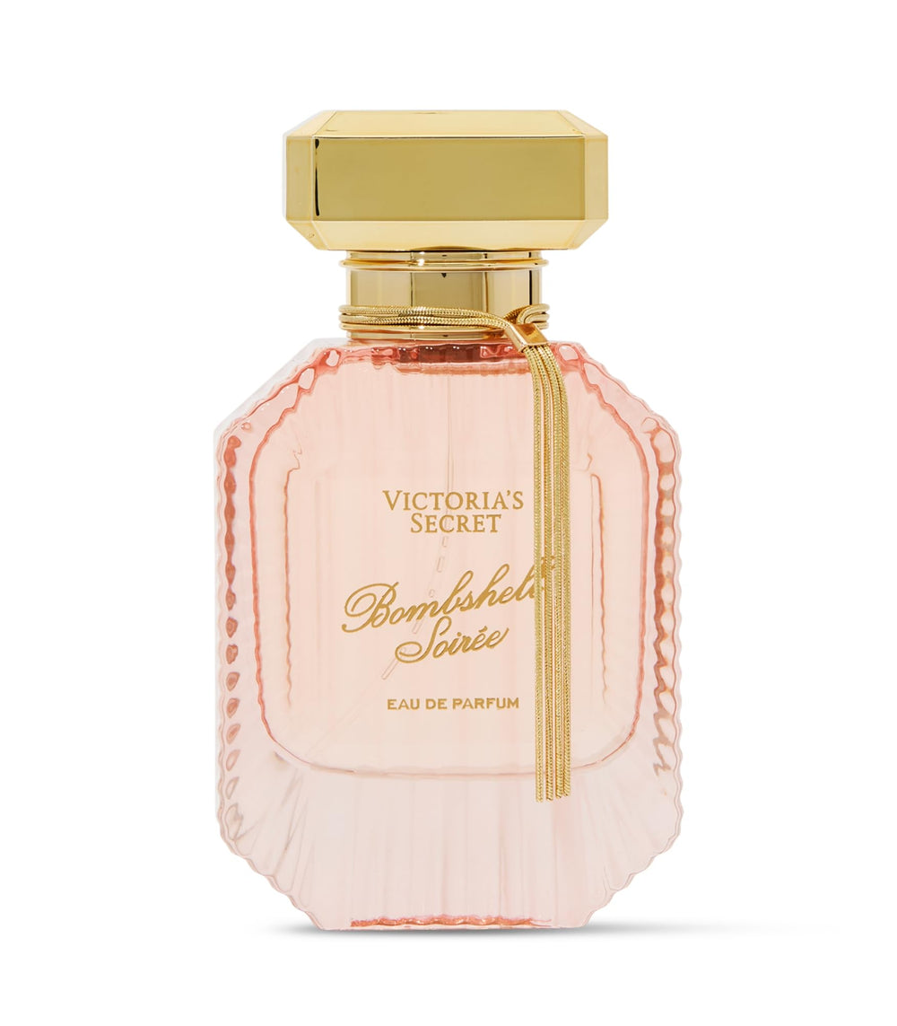 Victoria's Secret Bombshell Soiree bottle and cap showing premium fragrance presentation