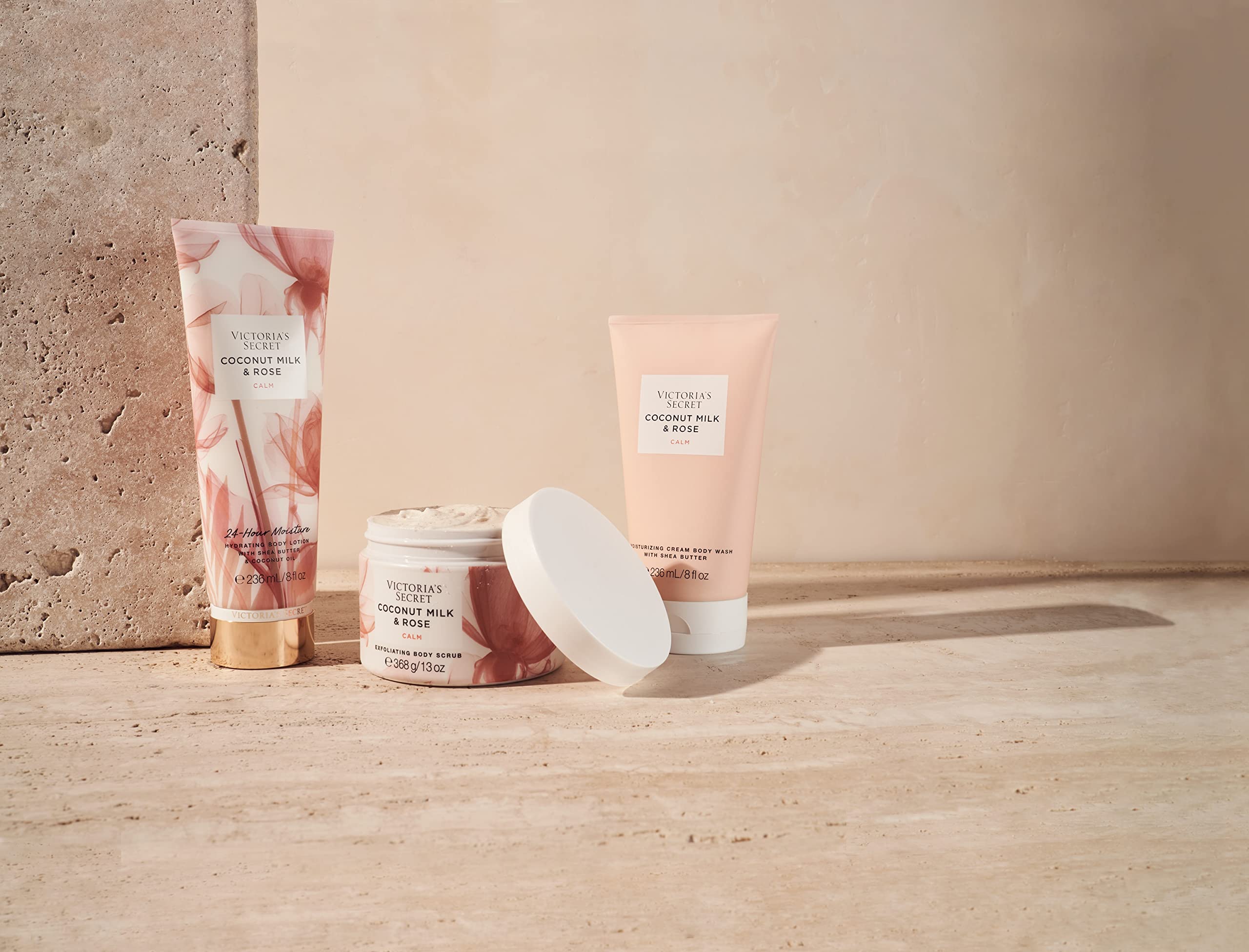 Victoria's Secret coconut milk pour highlights quick-absorbing hydration.