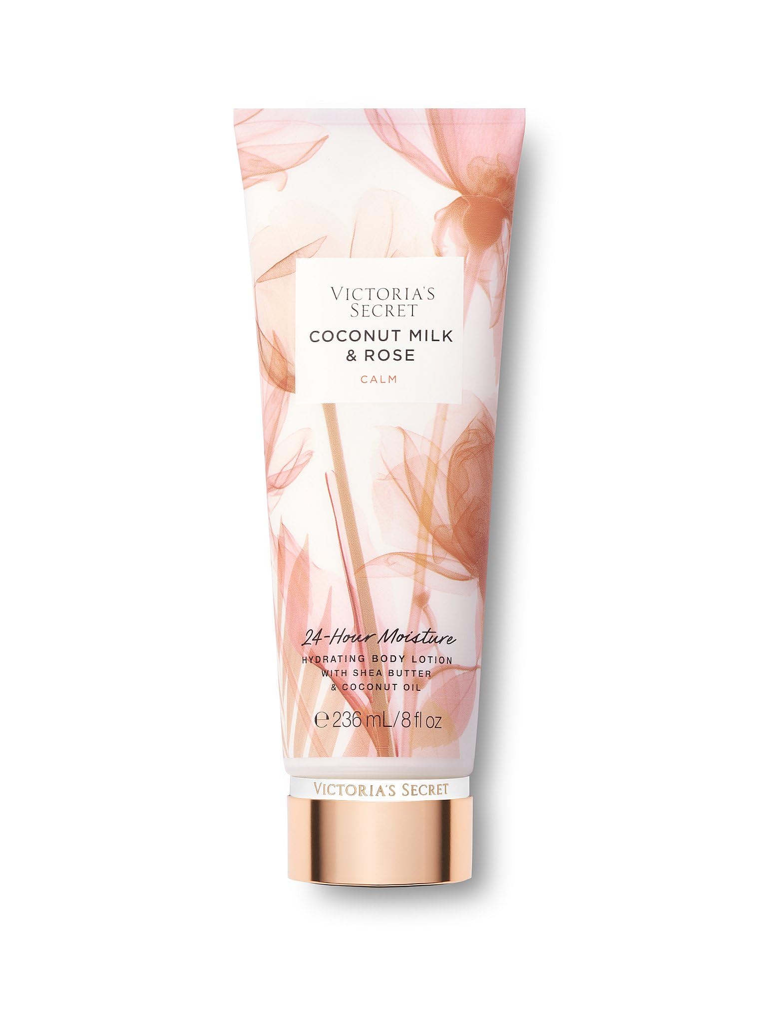 Victoria's Secret Coconut Milk & Rose bottle front showing calming fruity floral fragrance.
