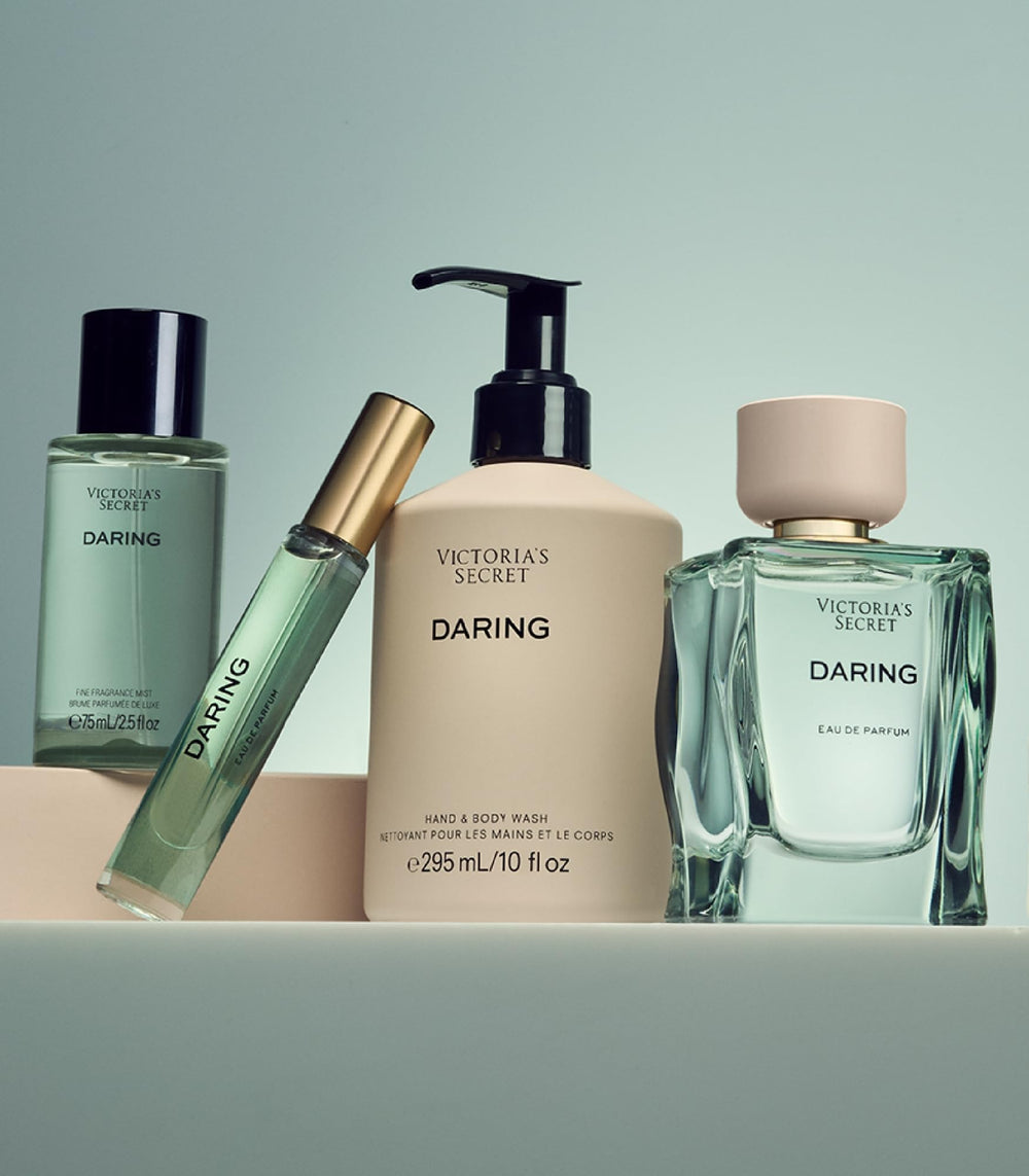 Daring fragrance bottle shown with bergamot notes for a fresh daily routine.