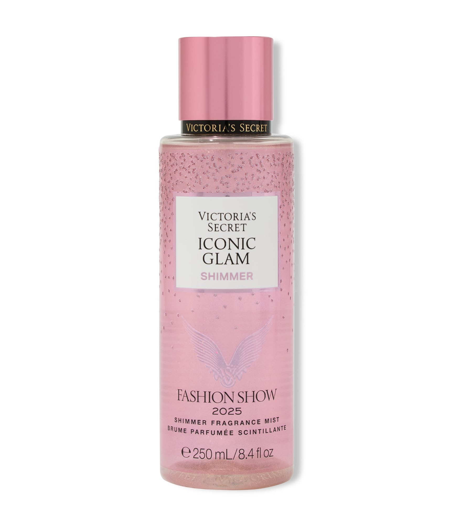 Victoria's Secret Fashion Show Iconic Glam Shimmer Mist bottle front, sparkling scent.