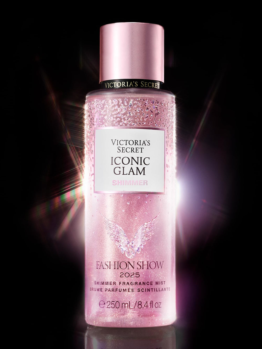 Victoria's Secret Fashion Show Iconic Glam Shimmer Mist closeup cap, premium look.