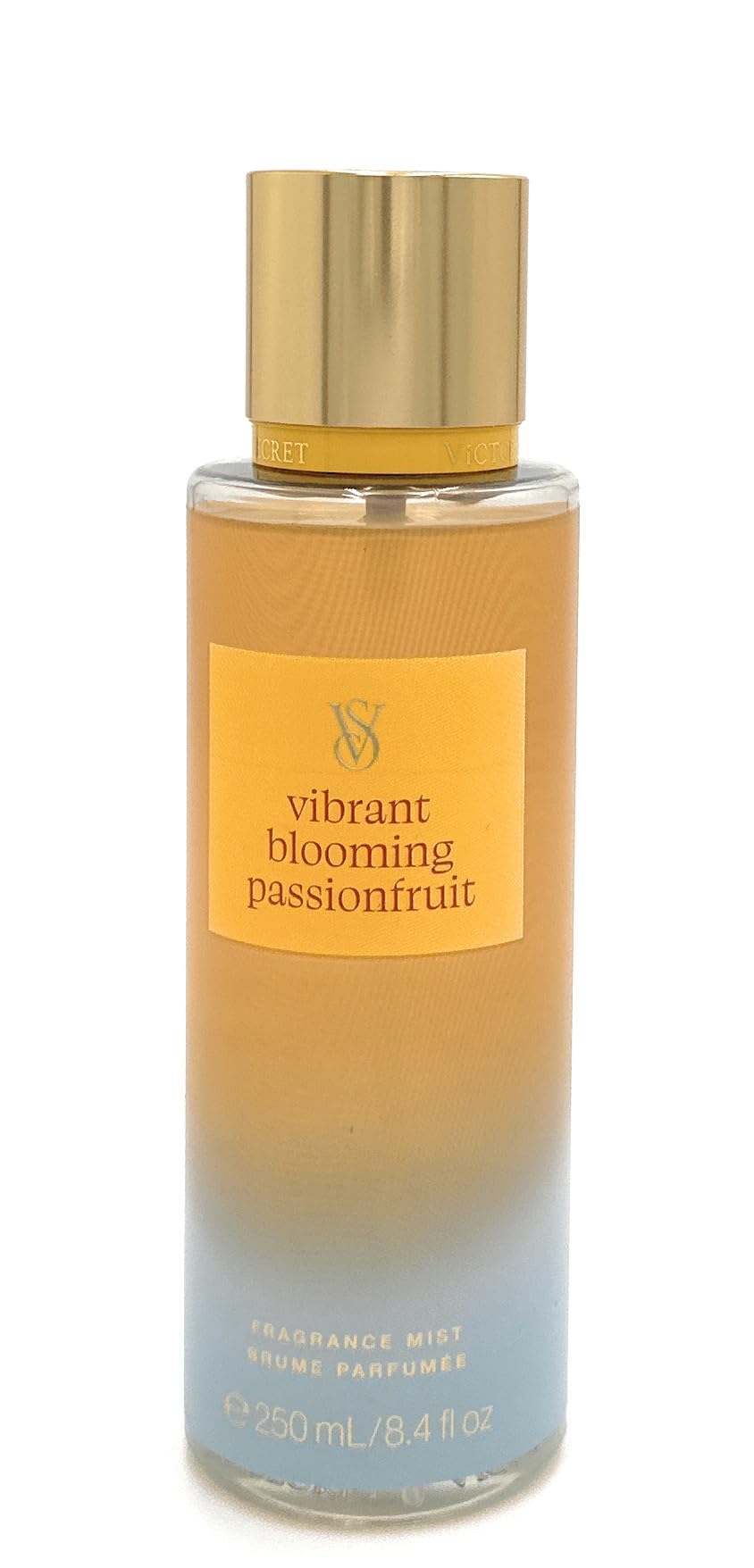 Victoria's Secret Fragrance Mist Viibrant Passionfruit bottle close-up, ideal for a quick fruity floral refresh.