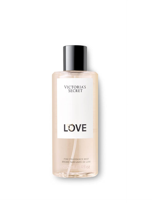 Victoria's Secret Love Fine Fragrance Mist bottle releases a light, airy scent for everyday wear.
