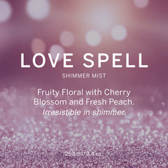 Victoria's Secret Love Spell Shimmer Mist with cherry blossom note enhances romantic layers.