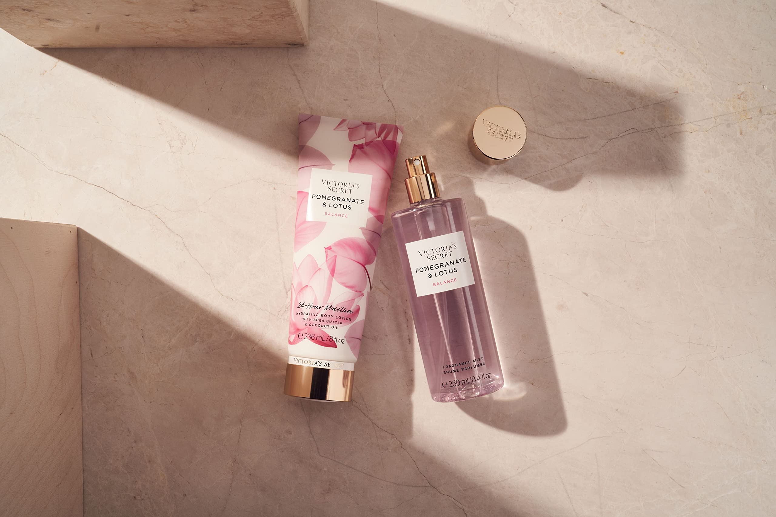 Vanity setup featuring Victoria's Secret Hydrating Lotion for daily use.