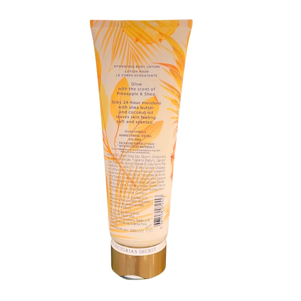 Victoria's Secret Pineapple and Shea Glow lotion in action for hydrated, smooth skin.