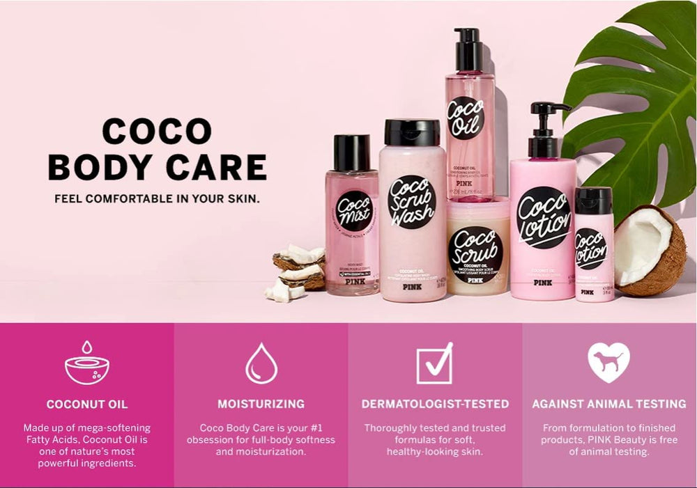 Victoria's Secret Pink Coco Scrub Wash dermatologist-tested for sensitive skin