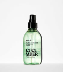 PINK cucumber mist application on hair for feather-light fragrance and quick refresh