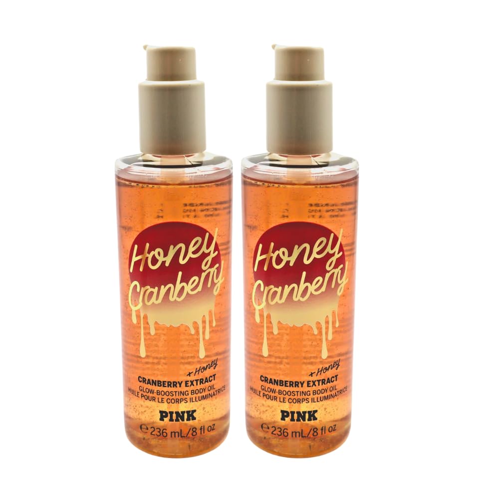 Victoria's Secret PINK Honey Cranberry bottle pour shows quick absorption for radiant skin.