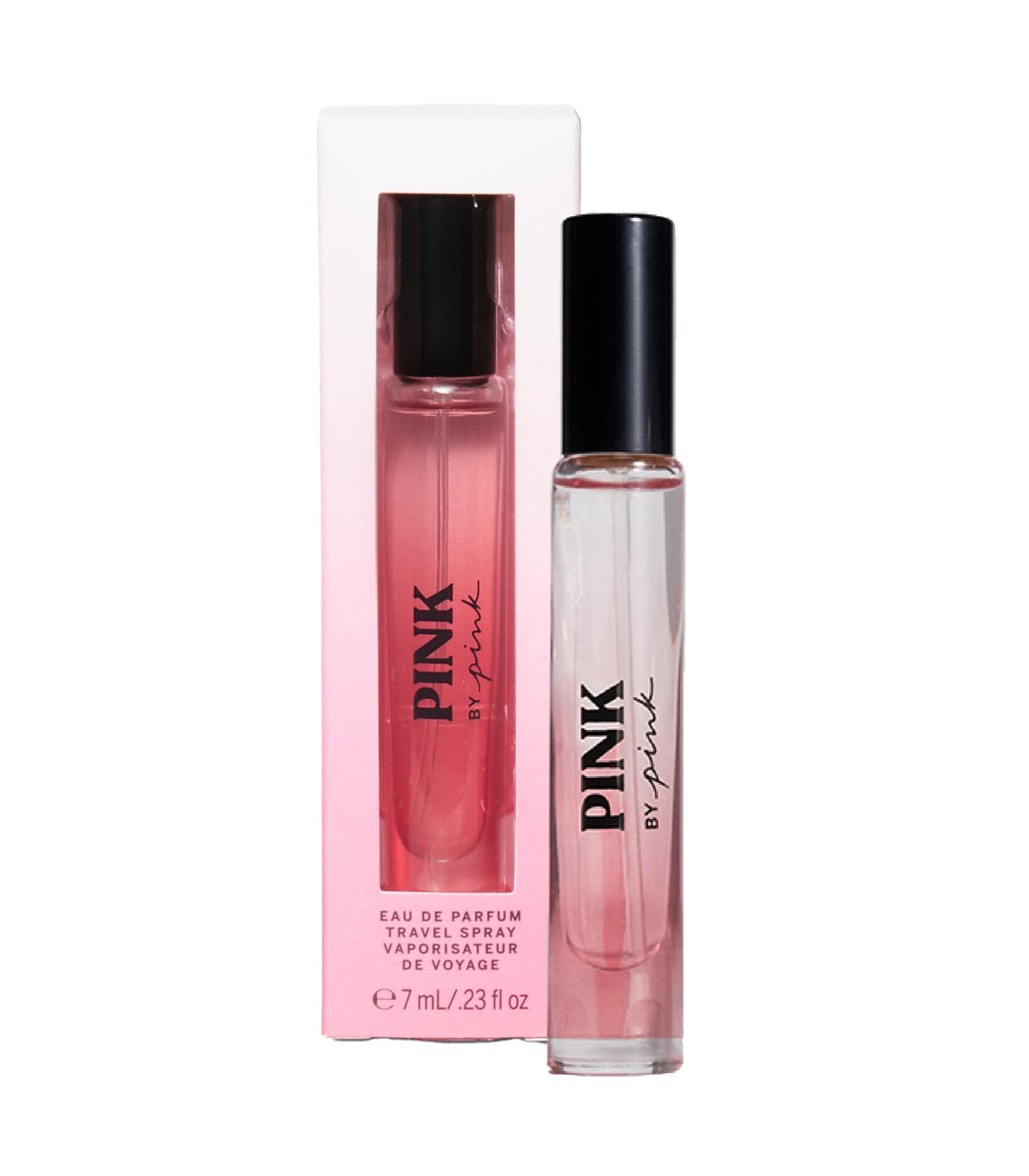 Victoria's Secret Pink travel spray with apple note for on-the-go freshness.