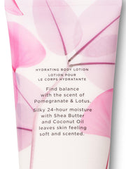 Close-up of lotion texture with Pomegranate & Lotus for silky skin.