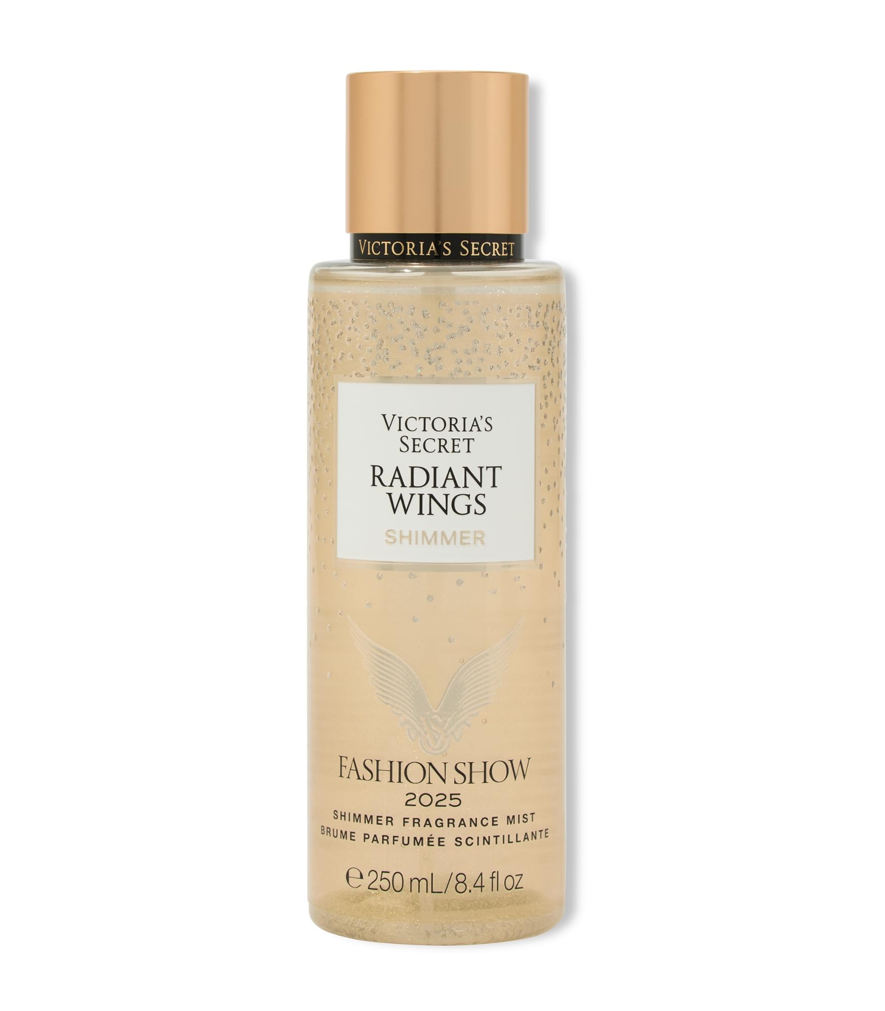 Victoria's Secret Radiant Wings Fragrance Mist bottle on vanity, ideal for daily refresh.