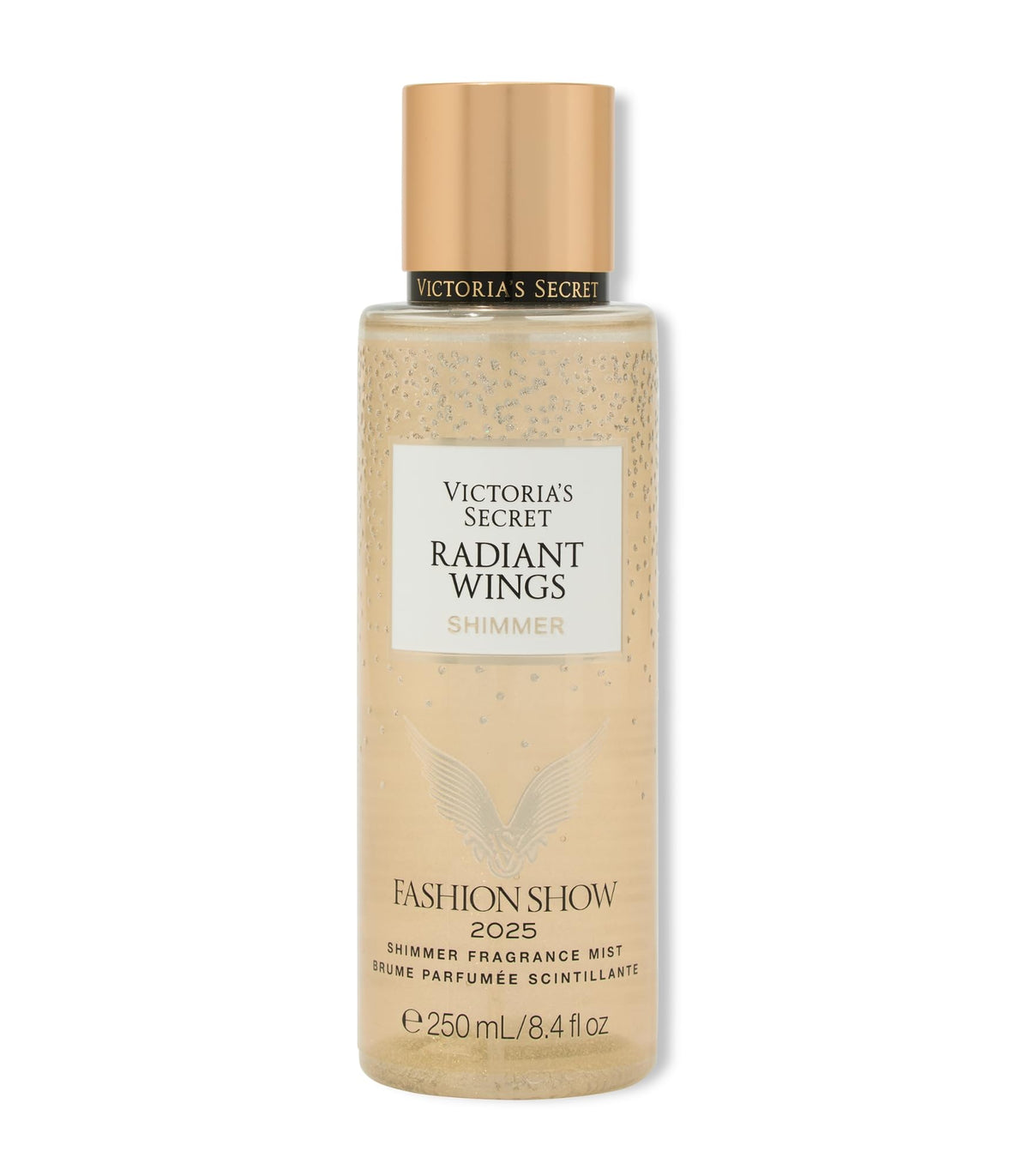 Victoria's Secret Radiant Wings Fragrance Mist bottle on vanity, ideal for daily refresh.