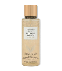 Victoria's Secret Radiant Wings Fragrance Mist bottle on vanity, ideal for daily refresh.