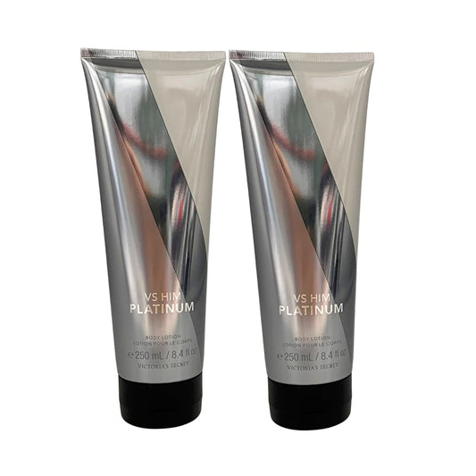 Victoria's Secret VS Him Platinum body lotion bottle offers smooth hydration and a bold masculine scent.