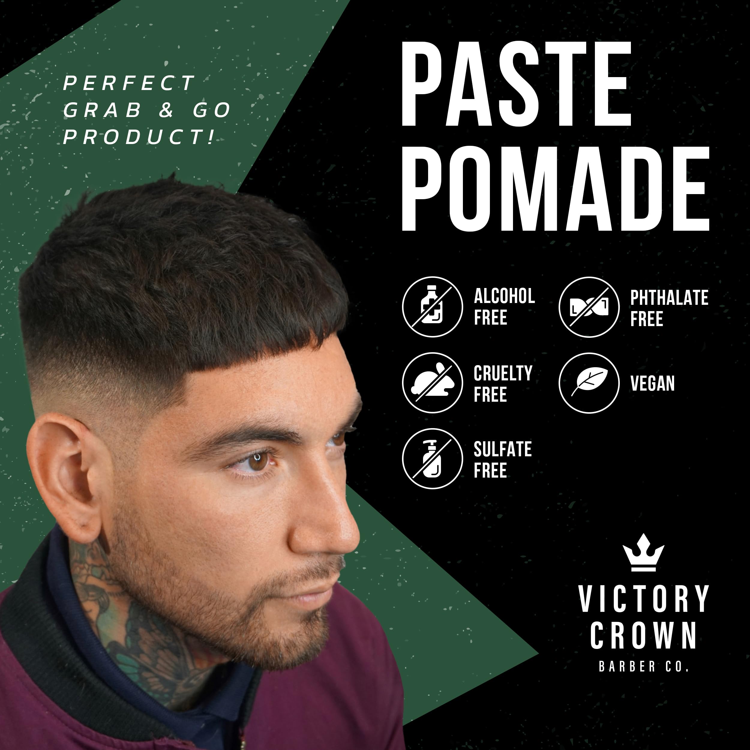 Victory Crown Paste Pomade jar open, smooth texture enables easy application and washout.