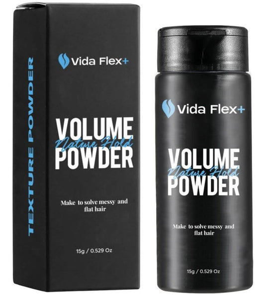 Vida Flex+ hair powder on roots for natural volume and a matte finish.