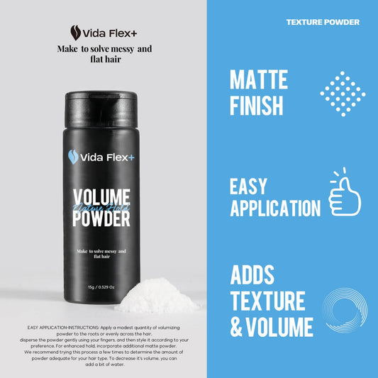 Vida Flex+ powder boosts volume for textured, fuller-looking hair.