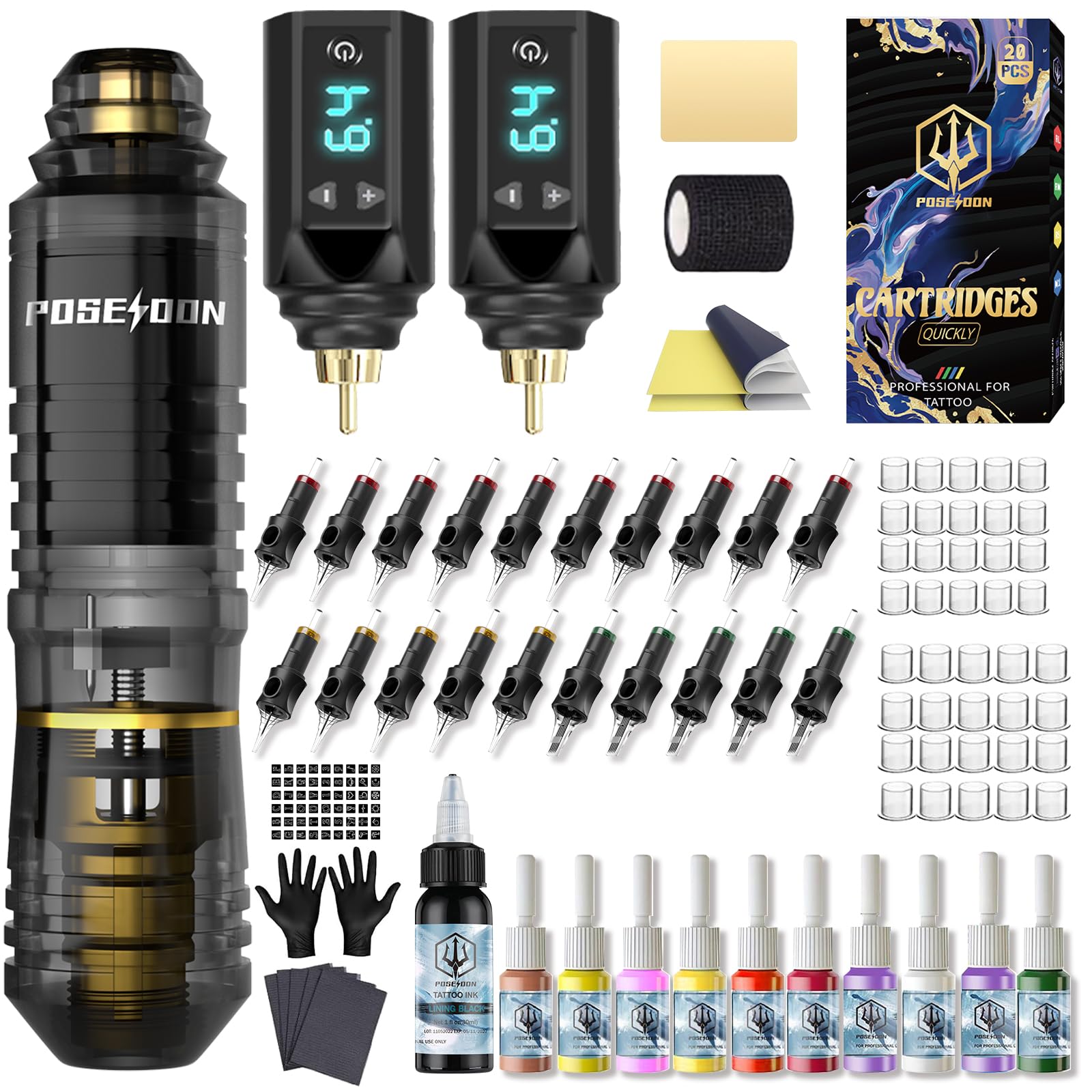 Vidattx Poseidon tattoo pen kit box showing complete starter setup for beginners.