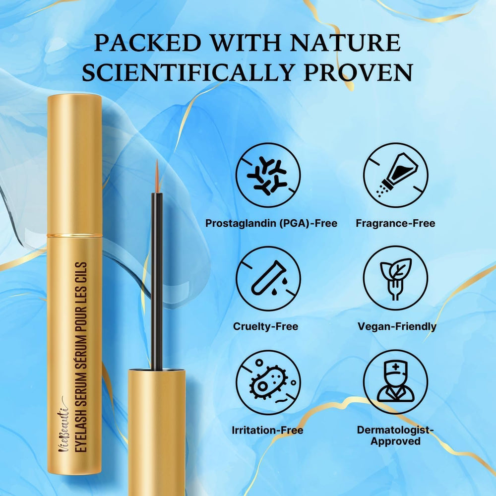 VieBeauti lash serum ingredient close-up with paeonia root and botanicals.