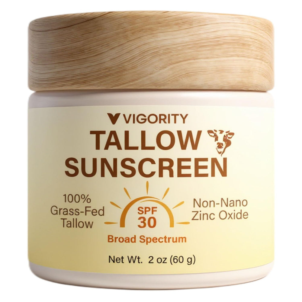 Vigority Beef Tallow Sunscreen bottle with broad-spectrum protection
