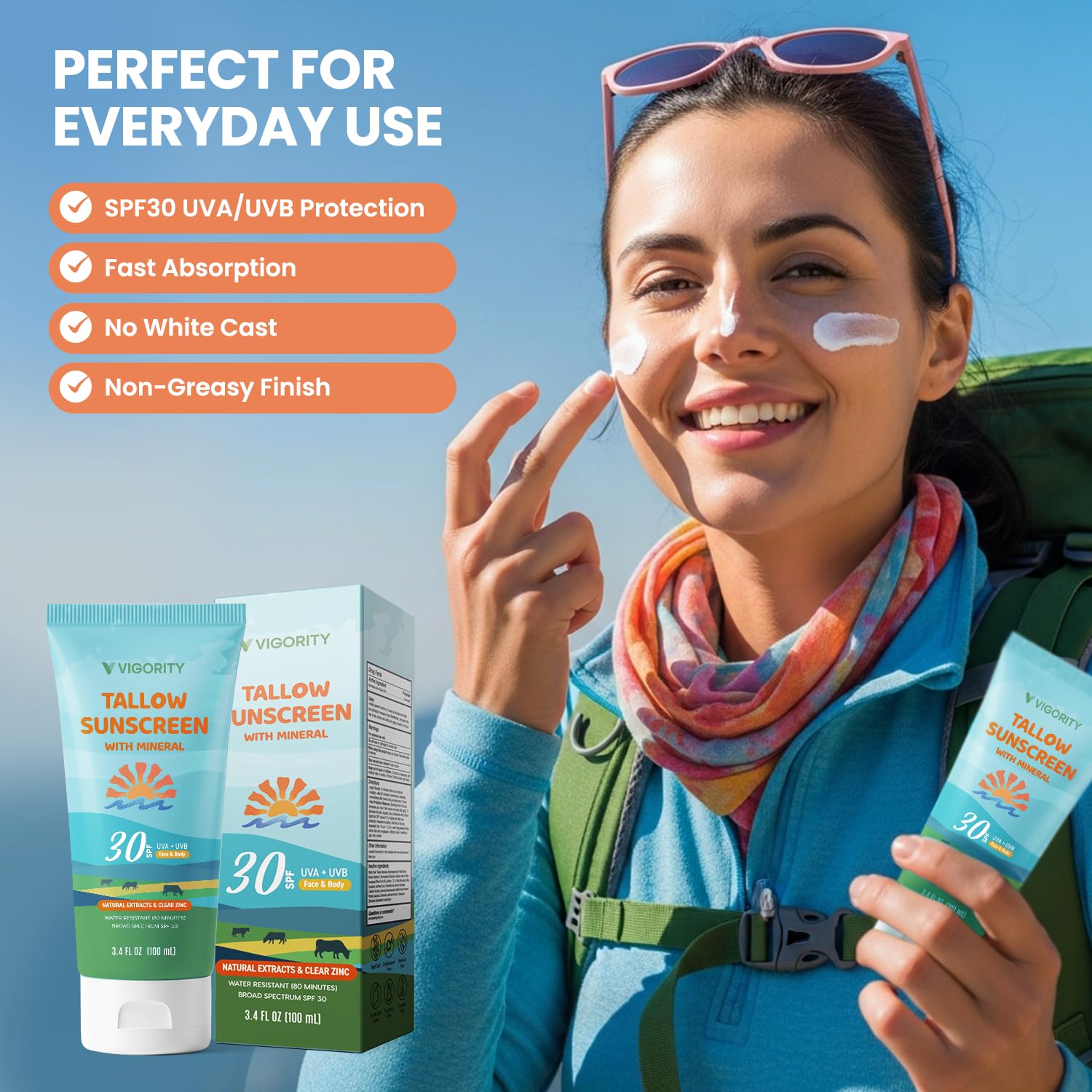Vigority Beef Tallow Sunscreen ingredient-zinc-oxide close-up highlights clean mineral shield for sensitive skin