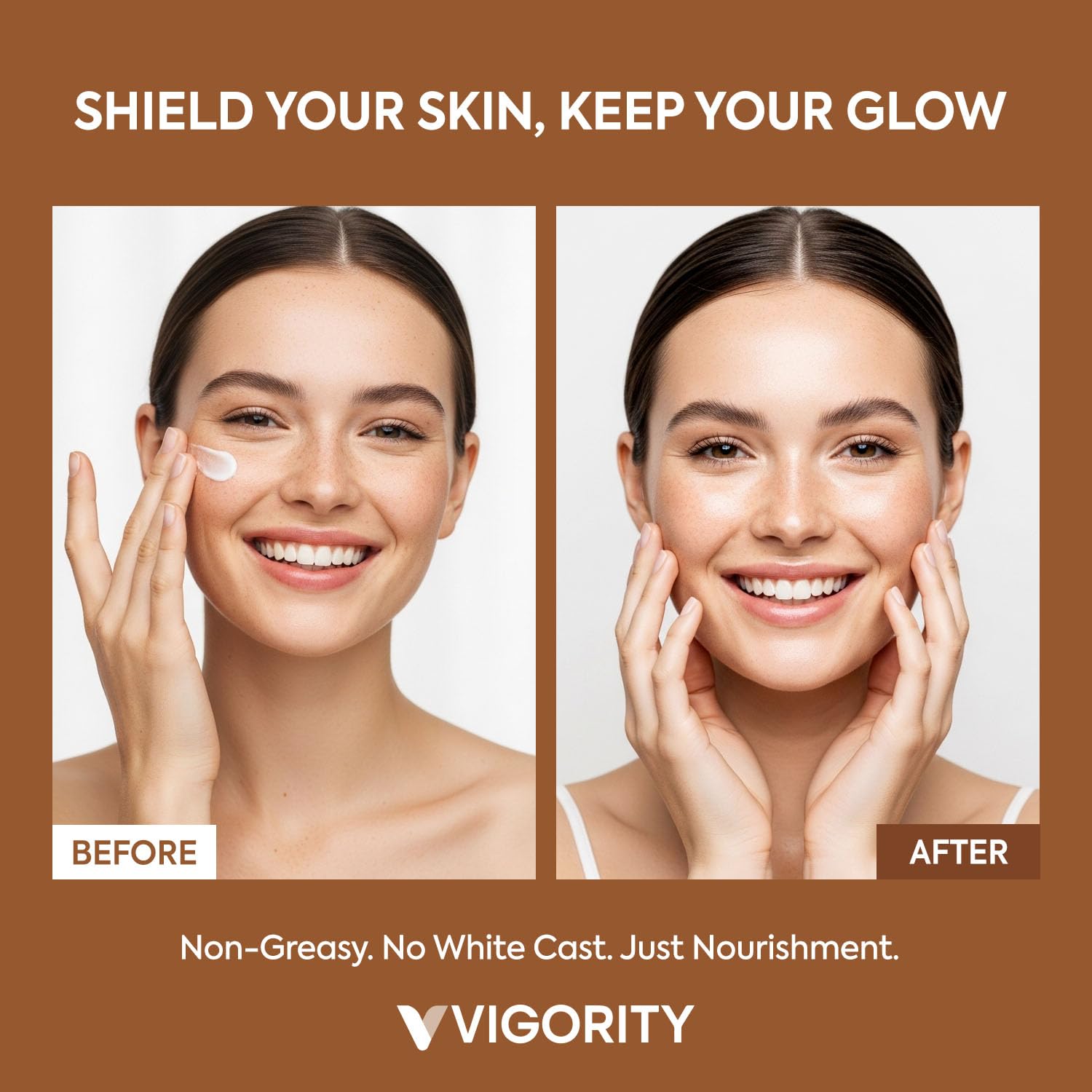 Vigority creamy sunscreen on skin with nourishing feel