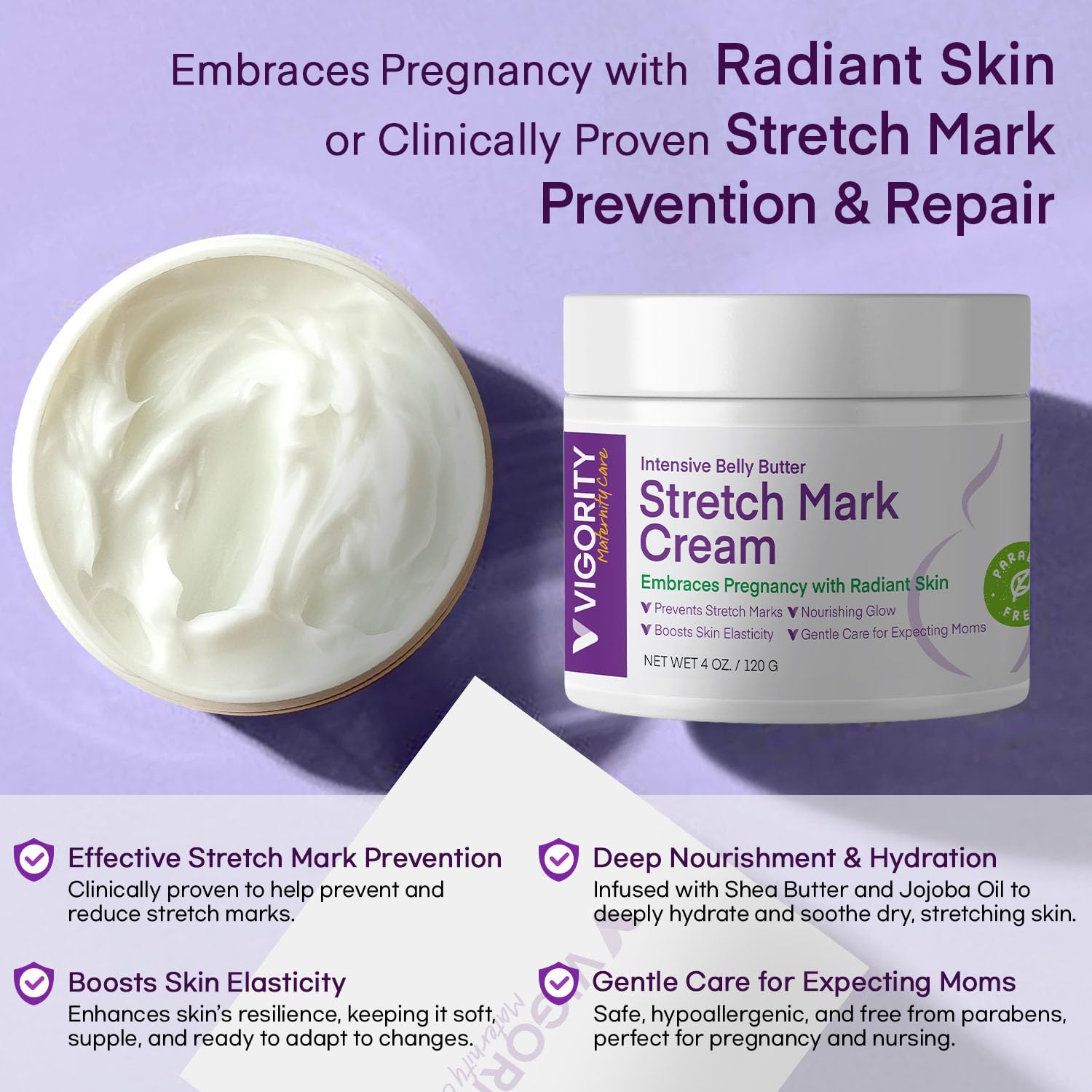 Vigority Stretch Mark Cream texture closeup shows rich hydration