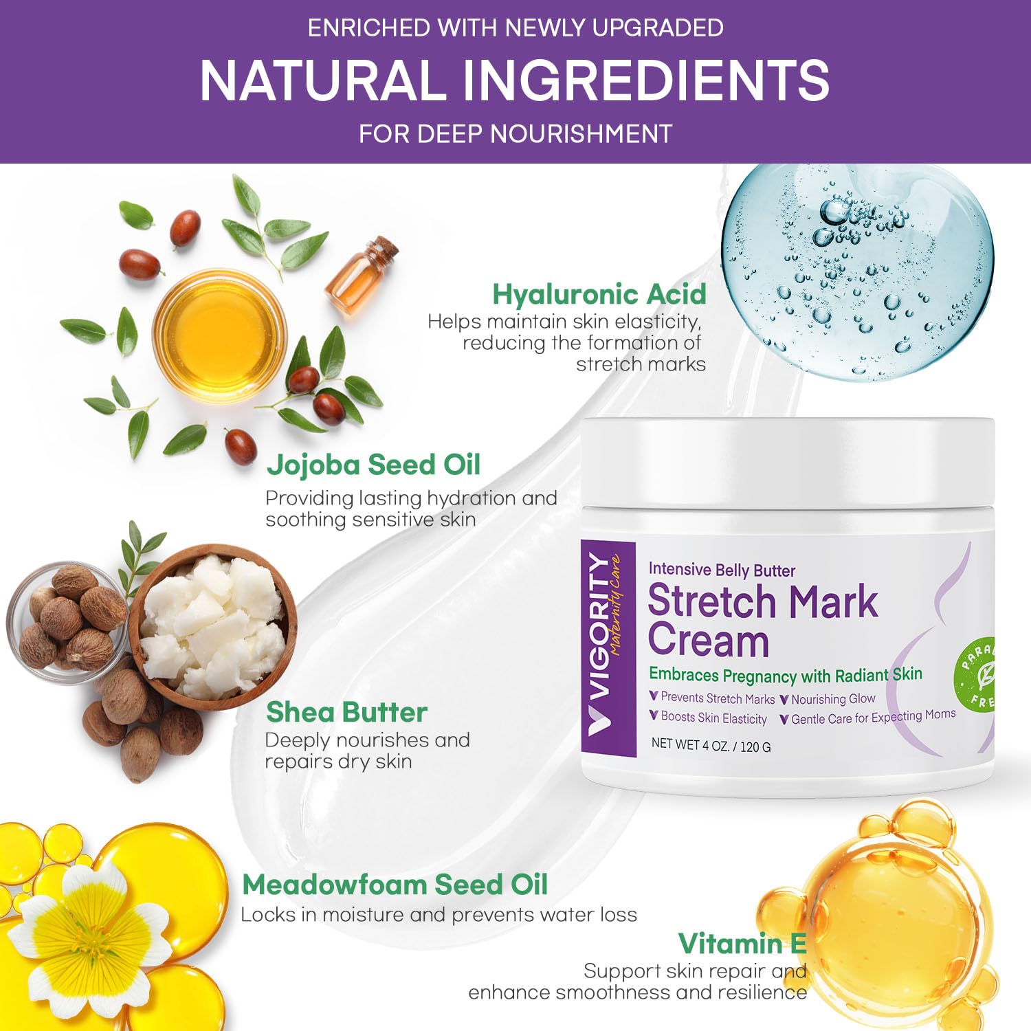 Vigority Stretch Mark Cream tube packaging highlights easy daily use