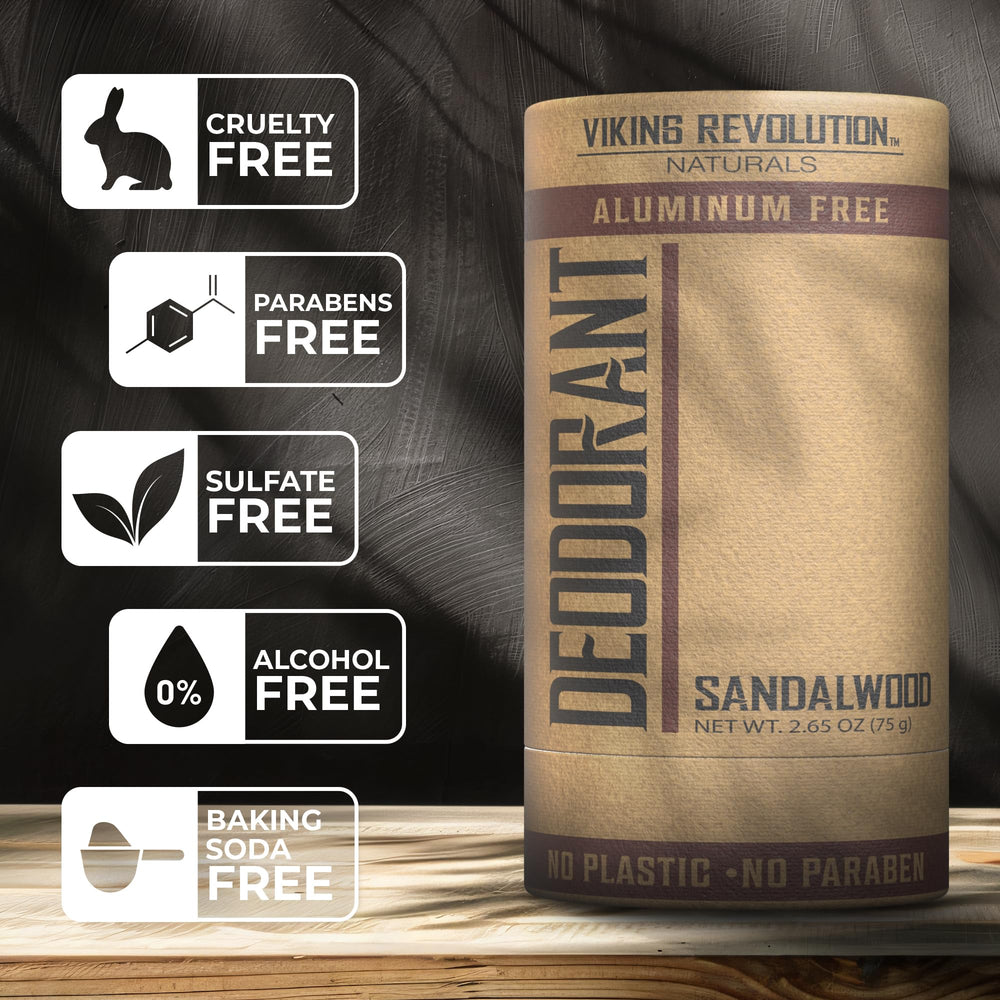 Viking Revolution aluminum-free label highlighting clean, paraben-free formula.