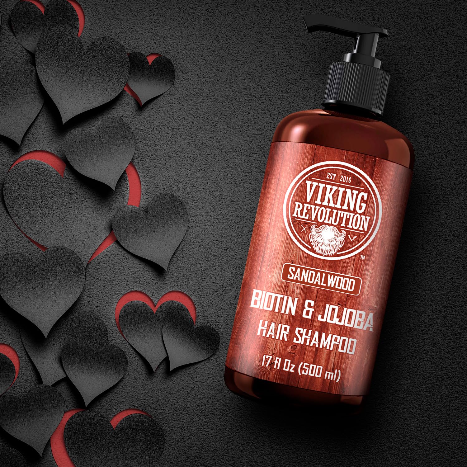 Viking Revolution biotin jojoba olive oil ingredients label highlighting nourishing options.