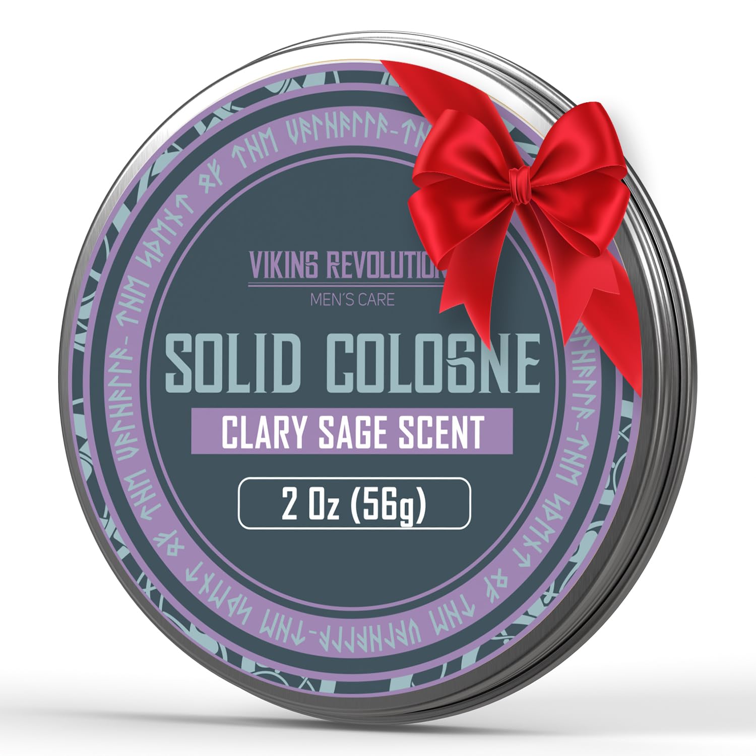 Viking Revolution Clary Sage solid cologne packaging shows compact travel-friendly design for on-the-go scent.