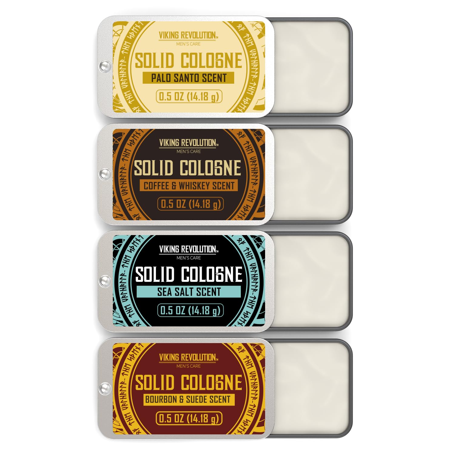 Viking Revolution Coffee and Whiskey solid cologne tin for on-the-go scent.