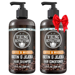 Viking Revolution Coffee Whiskey shampoo bottle with bold scent for daily freshness.