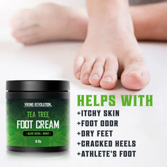 Viking Revolution foot cream being applied to the heel for easy moisturization.