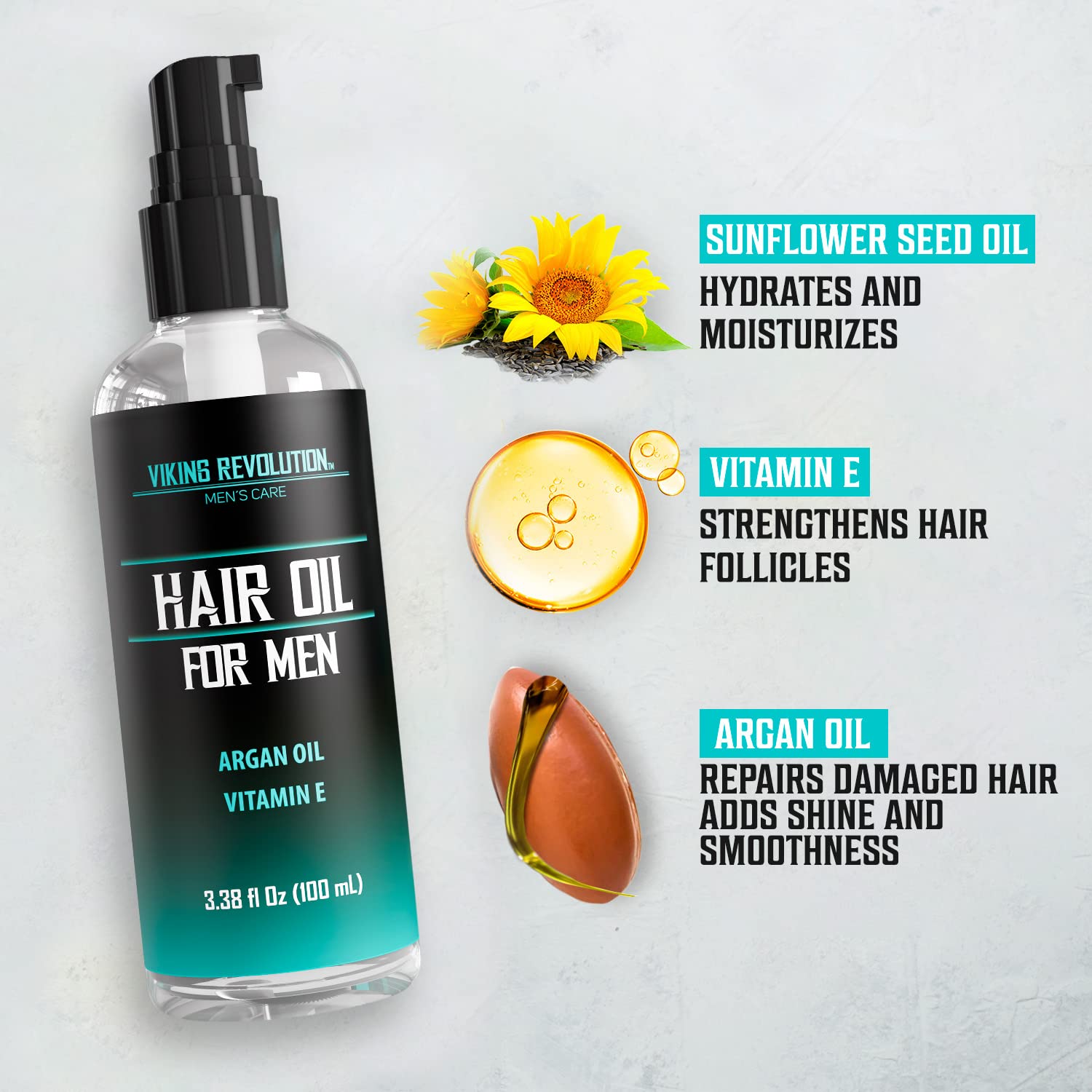 Viking Revolution hair oil bottle smooths and nourishes for easy styling