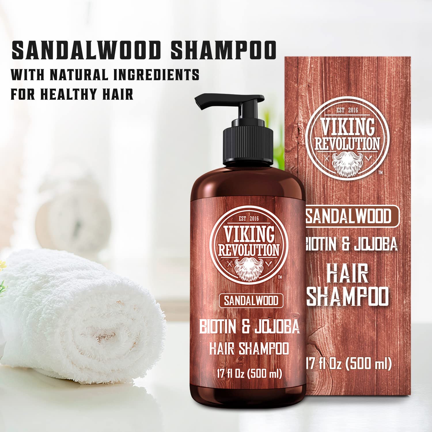 Viking Revolution men's shampoo in daily use delivering a clean feel and masculine aroma.